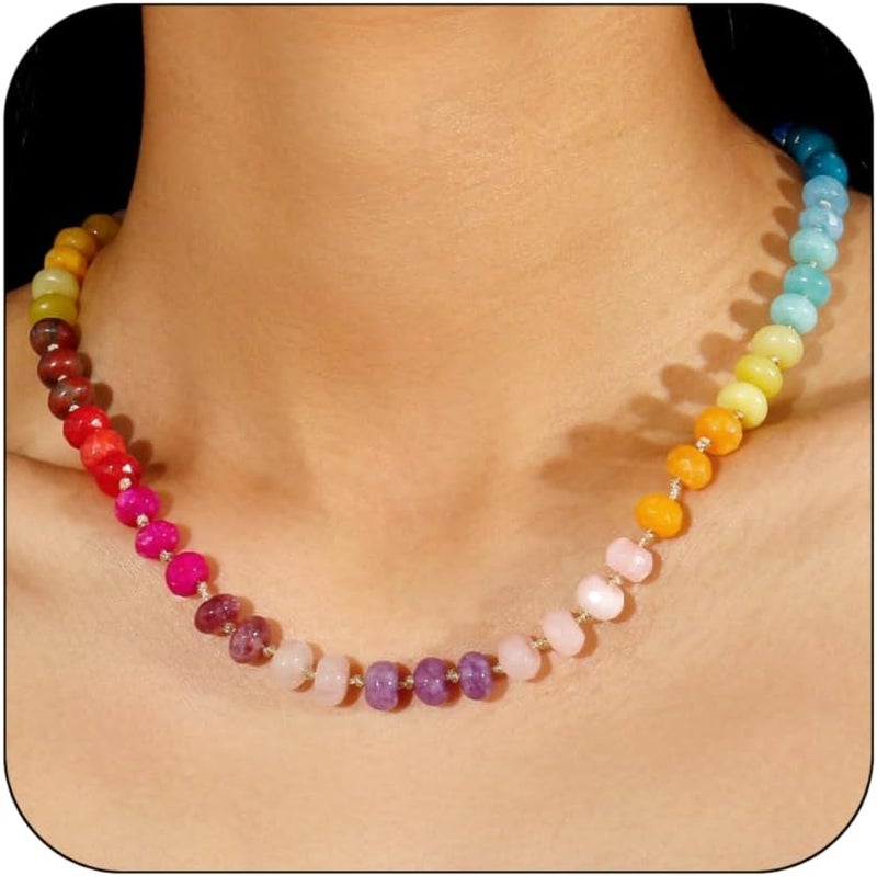 Badu Gemstone Beaded Necklace for Women Colorful Natural Stone Freshwater Pearl Surfer Beach Rainbow Necklace Jewelry Gift - Image 1